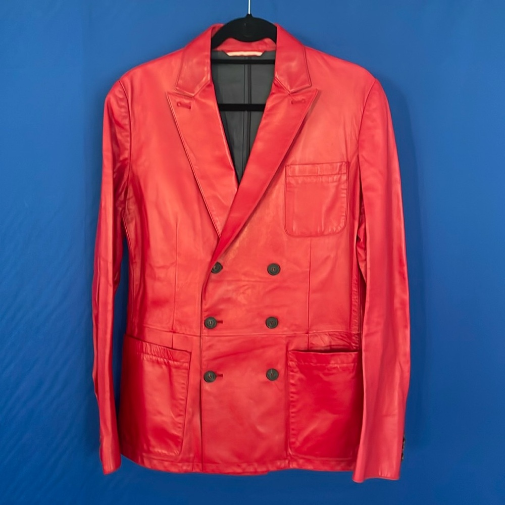 RARE Tommy Hilfiger Red Leather Double Breasted Blazer - Size 36R